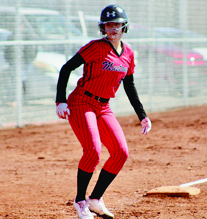 Pershing County's Desaray Vidrio inches toward home plate during a game earlier in the season in Lovelock.