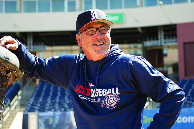 New Reno Aces manager Jeff Gardner watches his team’s workout on Wednesday.