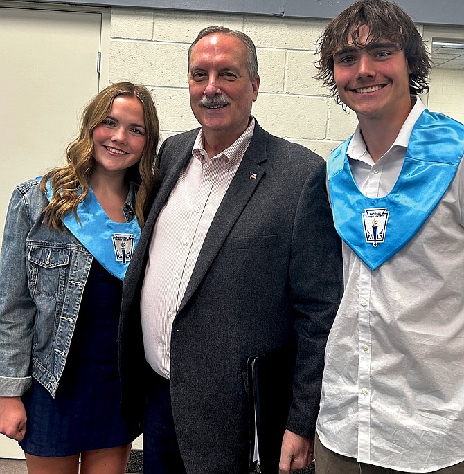 Mayor Ken Tedford, center, is pictured with Hazel, left, and Fenn Mackedon.