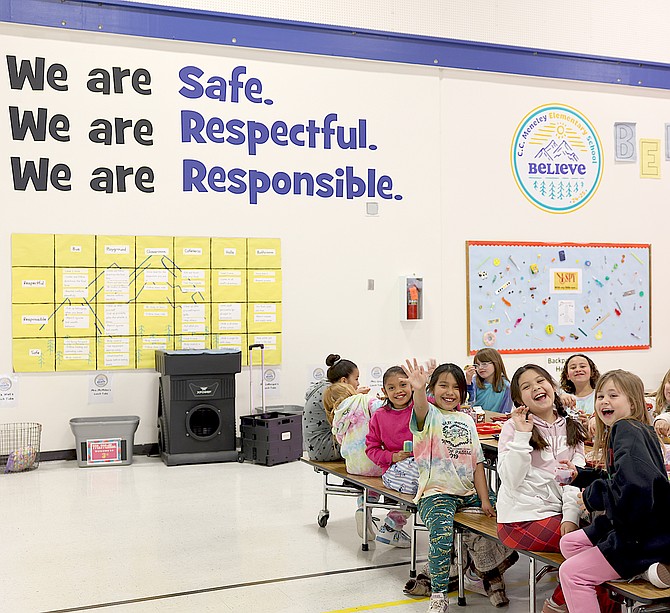 Meneley Elementary School students in the cafeteria under the message: “We are Safe, Respectful, and Responsible,” the districtwide model taught through Positive Behavioral Interventions and Supports.
Photo special to The R-C