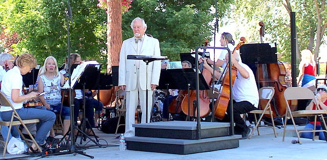C.J. Birch with the Carson Valley Pops Orchestra on July 4, 2021, in Gardnerville’s Heritage Park.