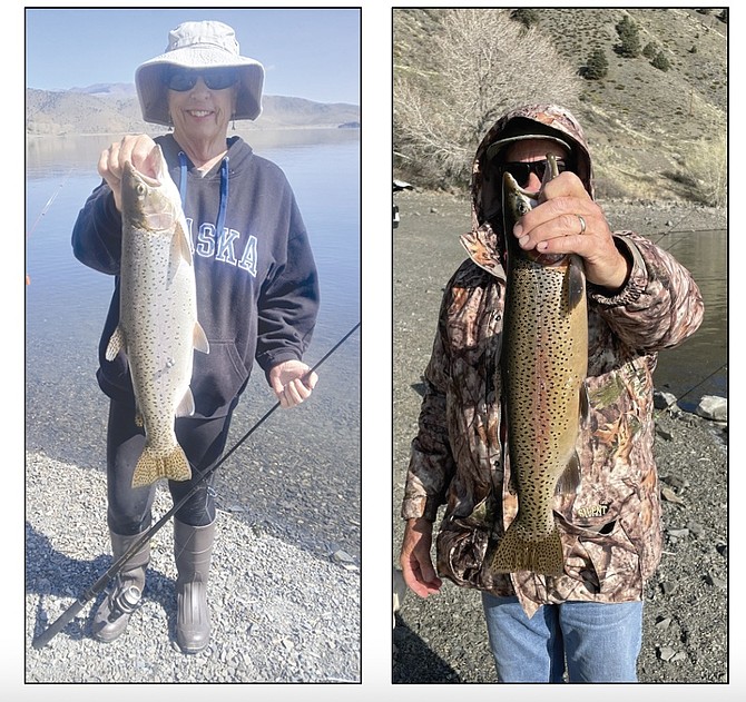 Topaz Ranch Estates resident Peggy Bristol caught a 3.6-pound fish at Topaz Lake on March 29. Minden resident Jeff Bovero caught a 2.2-pounder on the same trip. They were both using Powerbait.