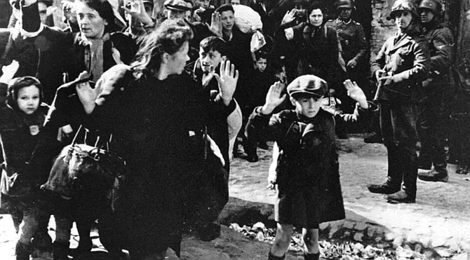 This wire-service photo was taken on April 19, 1943, the day of the outbreak of the Warsaw Ghetto uprising.