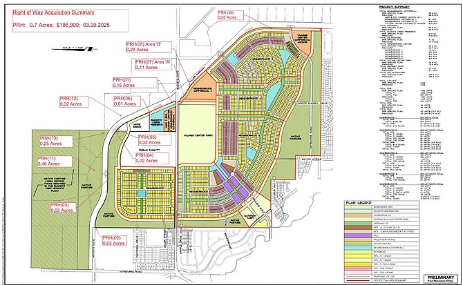 The red squares show where the county is seeking land from Park Ranch Holdings along the Muller Lane Parkway right-of-way. North is to the left.