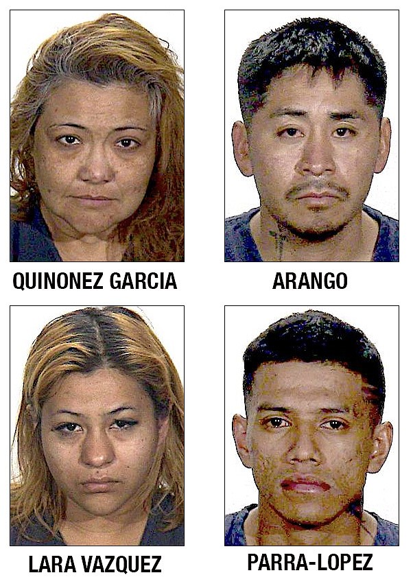 Four people appeared in East Fork Justice Court on Wednesday in connection with a burglary at a Carson Valley Plaza shoe store.