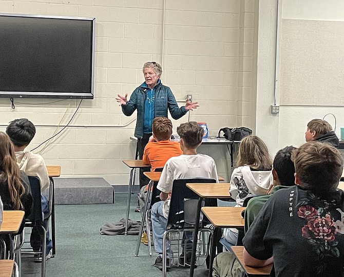Suzy Stockdale speaks with Carson Valley Middle School Students about the importance of education.