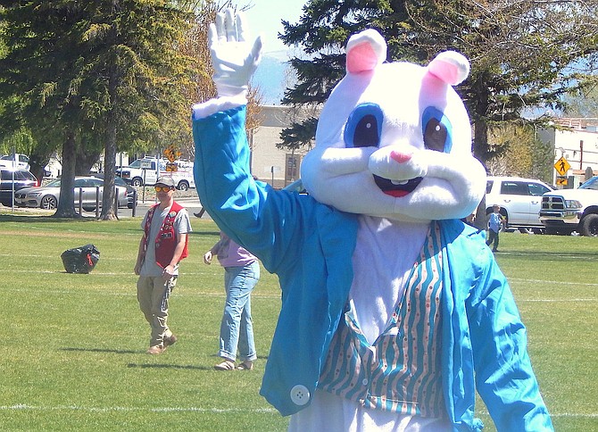 The Easter Bunny says hi at Lampe Park on Sunday.