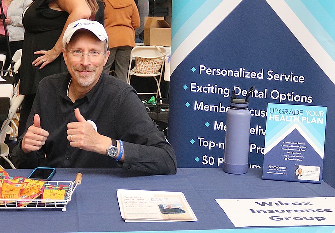 Craig Wilcox of Wilcox Insurance Group gives the thumbs up at the April 17 Business Showcase in Gardnerville.