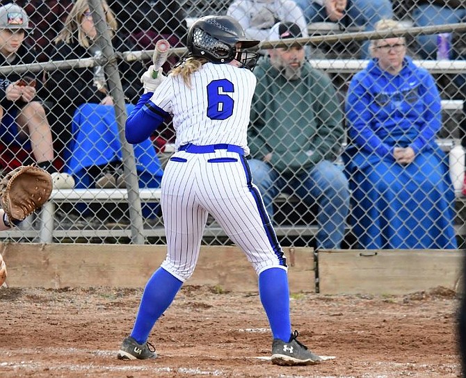 Eatonville’s Lila Downey, shown here in a game earlier in the season, had a perfect day at the plate against Fife, despite the Cruiser loss. Downey went 3-3 and scored a run.