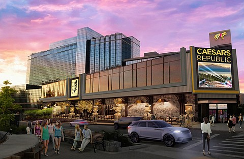 A rendering of the Caesars Republic Lake Tahoe exterior. Caesars Entertainment