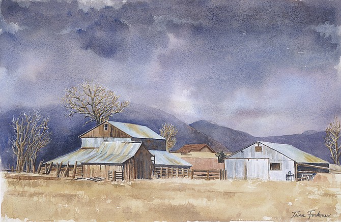 Tina Forkner’s water color of the Hellwinkel barn.