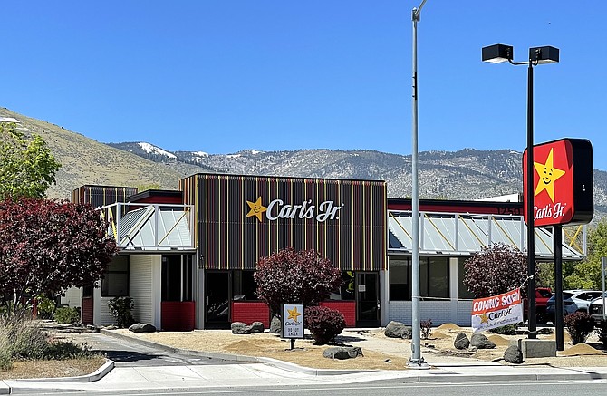 Work being finished on the new Carl’s Jr. building on South Carson Street on May 5, 2025.