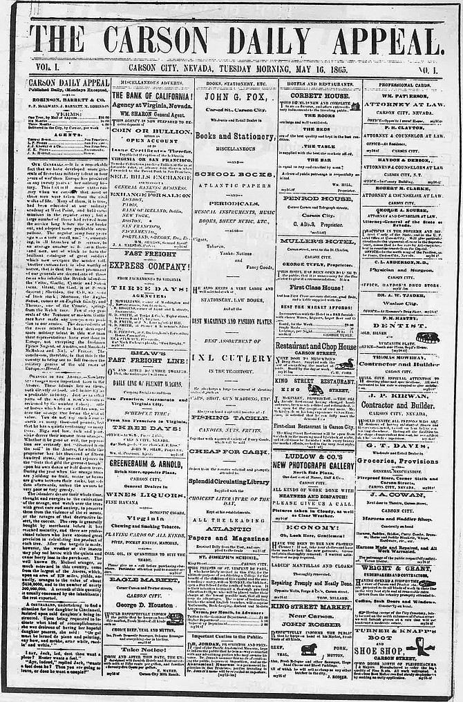 The Tuesday morning, May 16, 1865 Nevada Appeal