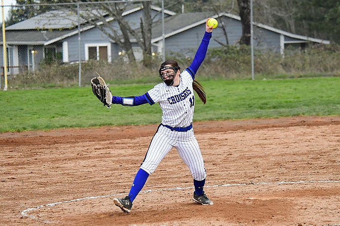 Eatonville's Morgan Laird, shown here in a game earlier in the season, picked up the win on the mound in the Cruisers 20-10 victory over Steilacoom.