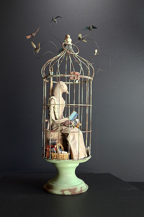 Sue Cotter’s ‘Leave Me Alone, I’m Reading’ mixed media assemblage.