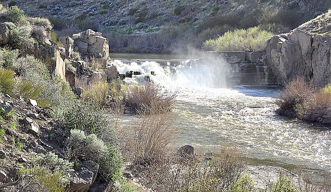 Water from the East Fork of the Carson River rushes over the old power dam near Ruhenstroth. 
Photo special to The R-C by Thor Teigen