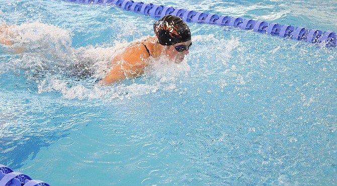 Douglas High’s Caitlin Taylor competes at the Class 5A North regional swim meet this past weekend at Moana Swim Center in Reno. Taylor qualified for state in the 200-yard freestyle as an individual and as a part of the 400-yrd freestyle relay team.
