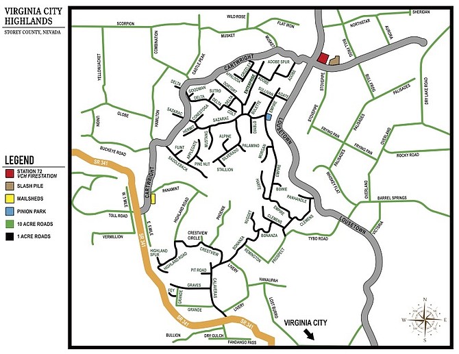 Storey County provided this map of the Virginia City Highlands that will be the subject of a wildfire evacuation drill June 14.