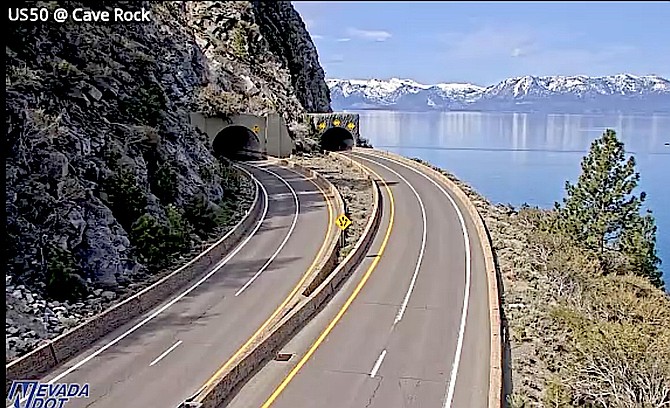 A screen capture of the Cave Rock Tunnels from the nvroads.com traffic camera.