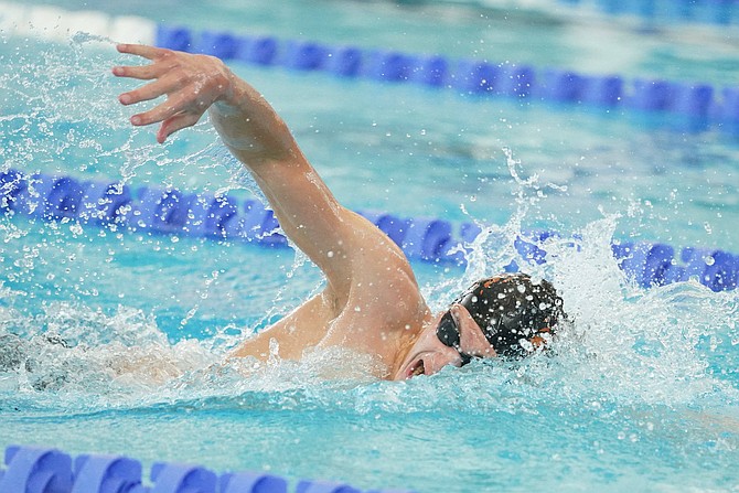 Douglas High’s Matthew Sutton competes in the 200-yard freestyle at the Class 5A state swim and dive meet this past weekend in Reno. Sutton was fifth in the 200-yard freestyle and third in the 100-yard free.