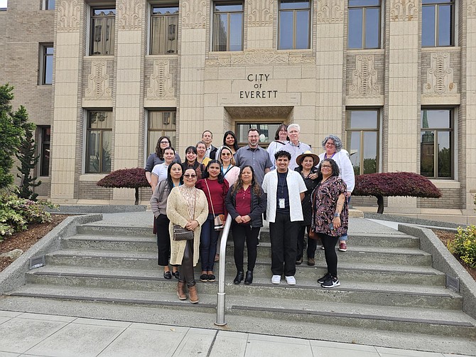 The group of Casino Road neighbors who spoke to the Planning Commission May 6 outside of the police building that includes City Council Chambers.
