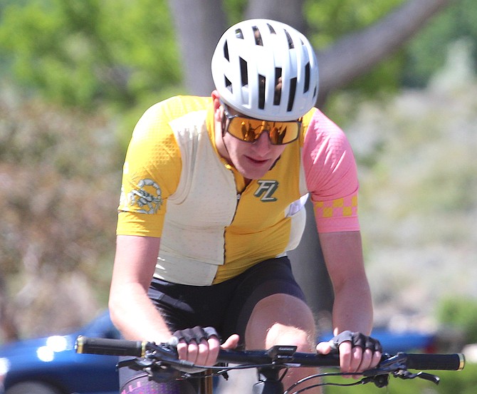 A rider participates in Stetina's Paydirt race just north of Genoa on Saturday. Starting at Fuji Park, the race route took riders through the Pine Nuts before they crossed Carson Valley and then returned to Fuji Park.