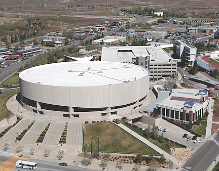 Aerial view of Lawlor Events Center in 2009.