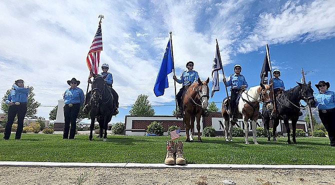 On Monday, members of the Douglas County Sheriff’s Mounted Posse were at Eastside Memorial Park, where two days before they, the Tahoe Douglas Elks and Honor Flight members placed flags.
