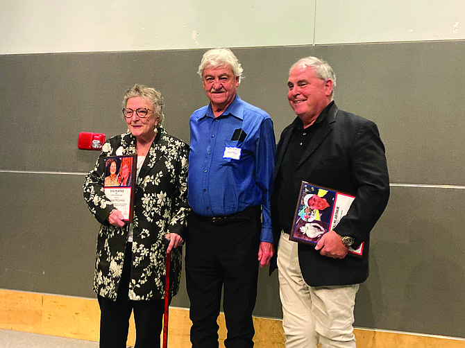 Doug McArthur Lifetime Achievement Award recipients Margaret McCormick and Jack Connelly with presenter Mike Stauffer (middle).