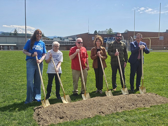 State Sen. Jim McCune attends the groundbreaking of the Eatonville High School stadium, field and track project on May 2.