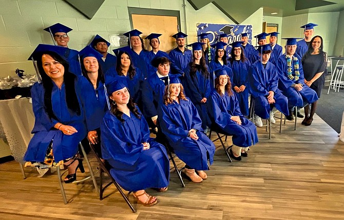 Chantelle Redner (far right), director for the Churchill County School District Adult Learning program, stands with the Class of 2025.