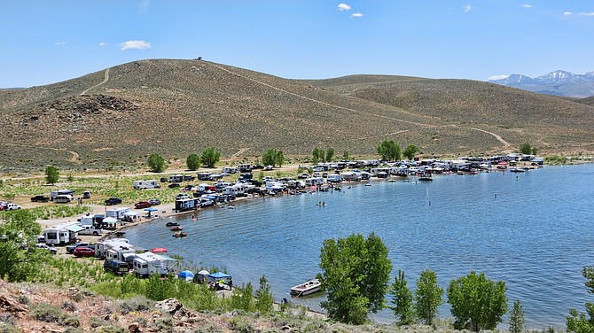 Anglers crowd the shore of Topaz Lake over the Memorial Day weekend.
Photo special to the R-C by John Flaherty