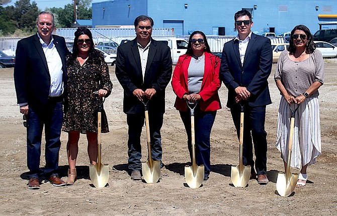 Members of the Fallon Tribal Development Corporation pose for a photo after a groundbreaking ceremony on Friday for a new marijuana dispensary on Bottom Road. Fallon Mayor Ken Tedford joined the council for the photo. From left: Tedford, Kathleen Gutierrez, FTDC board member; Jon Pishion, treasurer; Melanie McFalls, secretary; Cody Downs, president; and Tanzi Kancler, vice president.