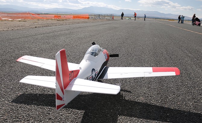 A remote control aircraft is ready for take-off at Minden Tahoe Airport's Discovery Day, Aug. 24, 2024.