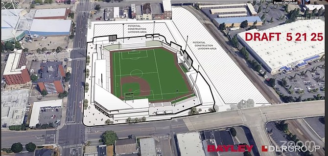 A demonstration sketch of the proposed outdoor stadium site and its orientation.