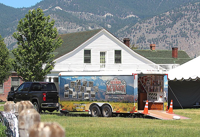 The Nevada Farm Bureau Ag Wagon is parked in front of the Dangberg Home Ranch on Tuesday morning.