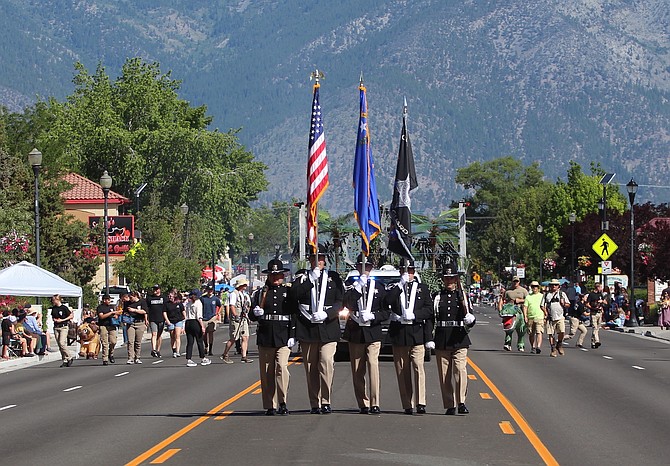 The Douglas County Sheriff's Office Honor Guard leads the 2025 Carson Valley Days Parade on Saturday.