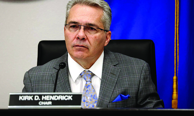 Nevada Gaming Control Board Chairman Kirk Hendrick listens during a hearing Feb. 12.