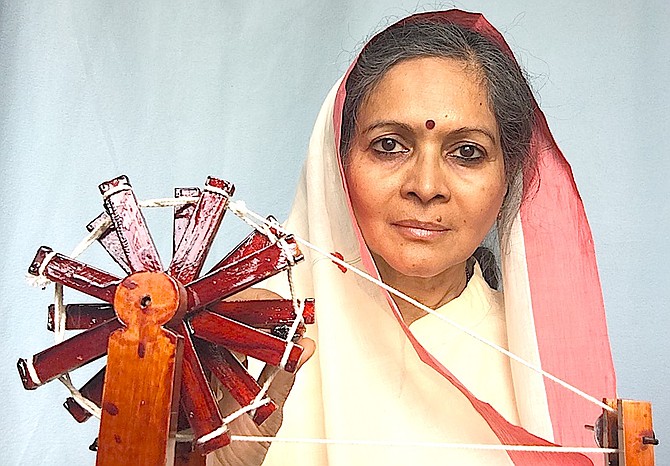 Roopa Mohan portrays Kasturba Gandhi, wife of Mahatma Gandhi on Wednesday at the Dangberg Historic Home Ranch.