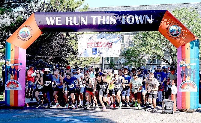 The starting inflatable at the July 4, 2024, annual Freedom 5K in Gardnerville