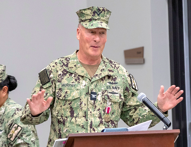 Capt. Patrick Murphy delivers his final remarks during a change of command on June 26.