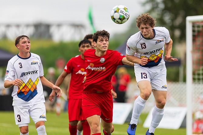 Snohomish United’s Eric Lagos keeps his eye glued to the ball during the July 9 match against the Tacoma Stars at the Snohomish Stocker Soccer Fields.
The Snohomish United recently clinched getting in the USL2 playoffs.
Snohomish United won 5-1.  They were ahead at half time at 2-1. Lagos scored the fifth goal of the game. Snohomish’s other scorers were Aaron Leon (first, third and fourth goals) and Declan Mcglynn (second goal).