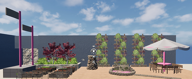 One of the concepts that Churchill County High School students designed is to visualize updated landscaping for the front of the school in a fully realized 3D environment.