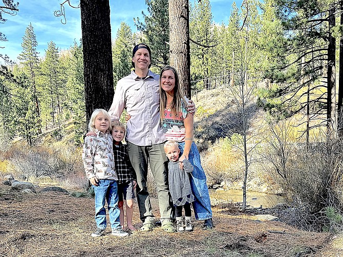 Alpine County residents Russ and Joanie Kaczmar with children Andie with Zephyr and August.
Photo special to The R-C