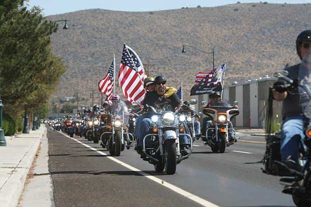 Hundreds of motorcycles participated in Saturday&#039;s annual Never Forget 9/11 Memorial Motorcycle Run Parade in Carson City.