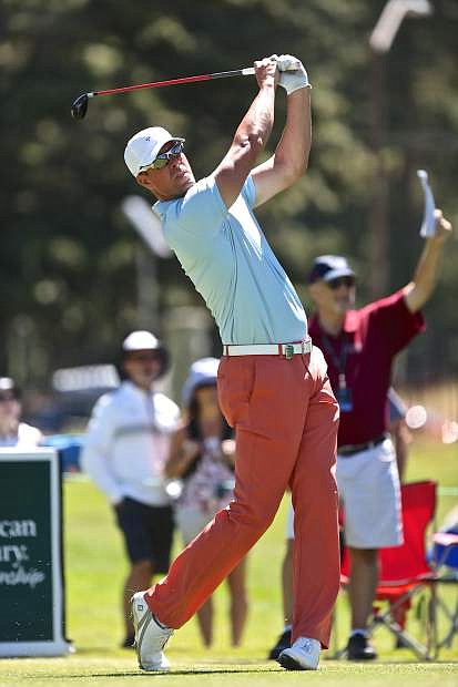 Two-time all-star baseball pitcher Mark Mulder tees off Saturday during ACC play at Edgewood Tahoe.