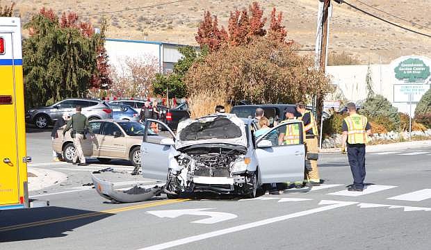 A three-vehicle accident at the corner of S. Curry and Rhodes in Carson City is shown here Saturday morning. The vehicles&#039; occupants all refused treatment.