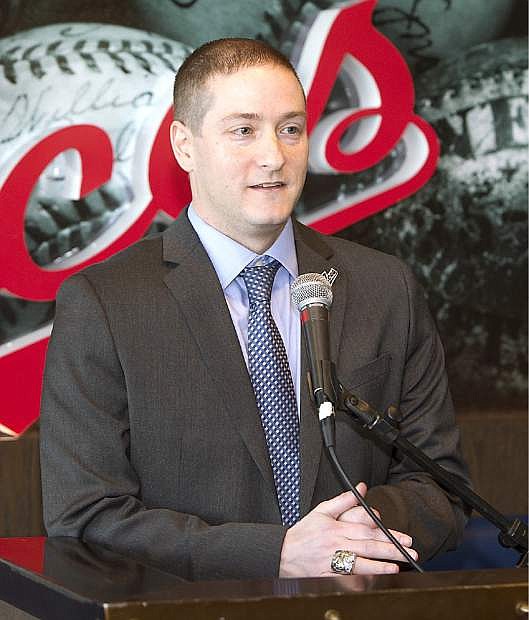 Reno Aces President Eric Edelstein speaks at a press conference Thursday.
