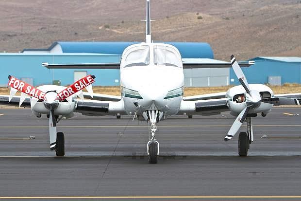 An airplane sits on the tarmac at the Carson City Airport on Wednesday.