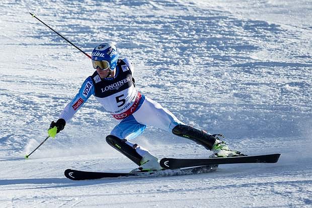 Jared Goldberg, of the United States, fights to keep his balance after making a slip at the top of the slalom course during the men&#039;s combined of the 2015 FIS Alpine World Ski Championships on Sunday in Beaver Creek. Goldberg was third after the downhill, but fell to 29th overall after the slalom.
